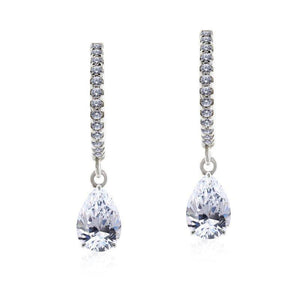 9K White Gold Hoop Earrings - Pear cut Drop microset hoop earrings