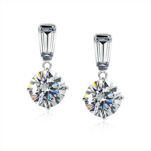 9K White Gold Drop Earrings - Round and baguette cut design