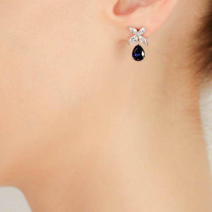 Sterling Silver Drop Earrings - Sapphire pear cut