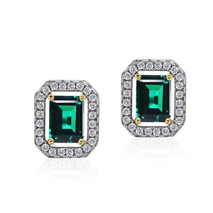 Sterling Silver Border Set Studs Earrings - Emerald Green