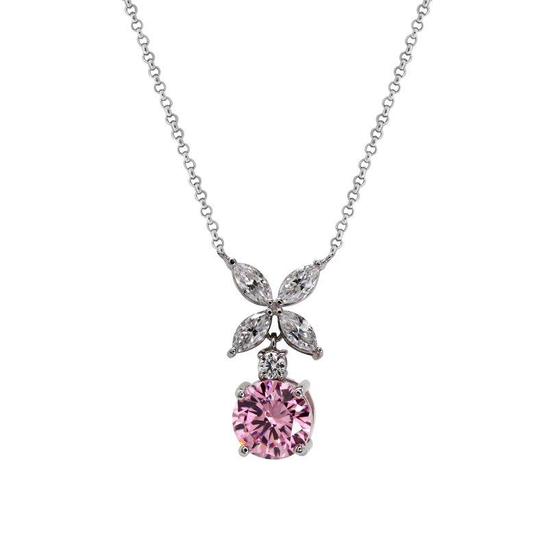 Jasmine Chicory Fancy Pink Round Pendant Necklace