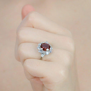 Sterling Silver Cocktail Ring - Ruby Centre Stone