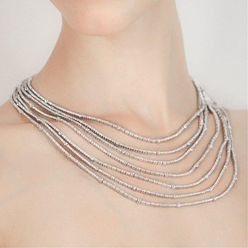 Sterling Silver Grand Necklace - 7 layer line design