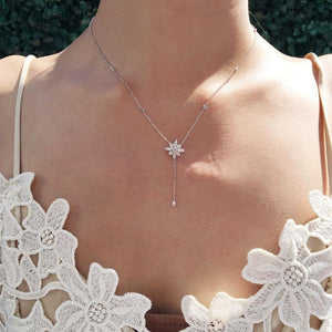 Sterling Silver Lariat Necklace - Flower design