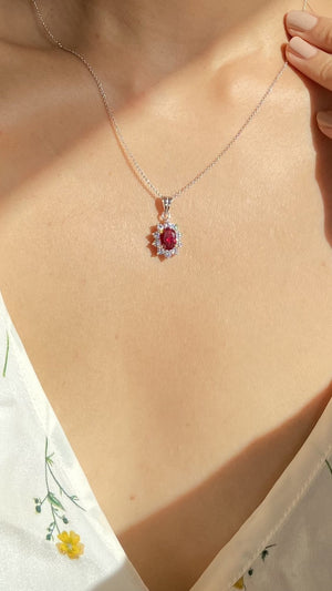 Carmine Oval Flower Cocktail Pendant