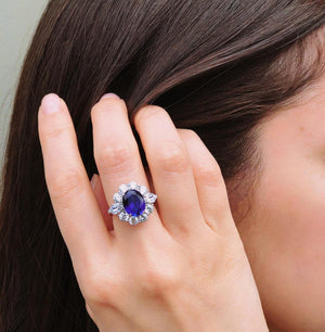 Sterling Silver Sapphire Ring - Sapphire encased with white stones