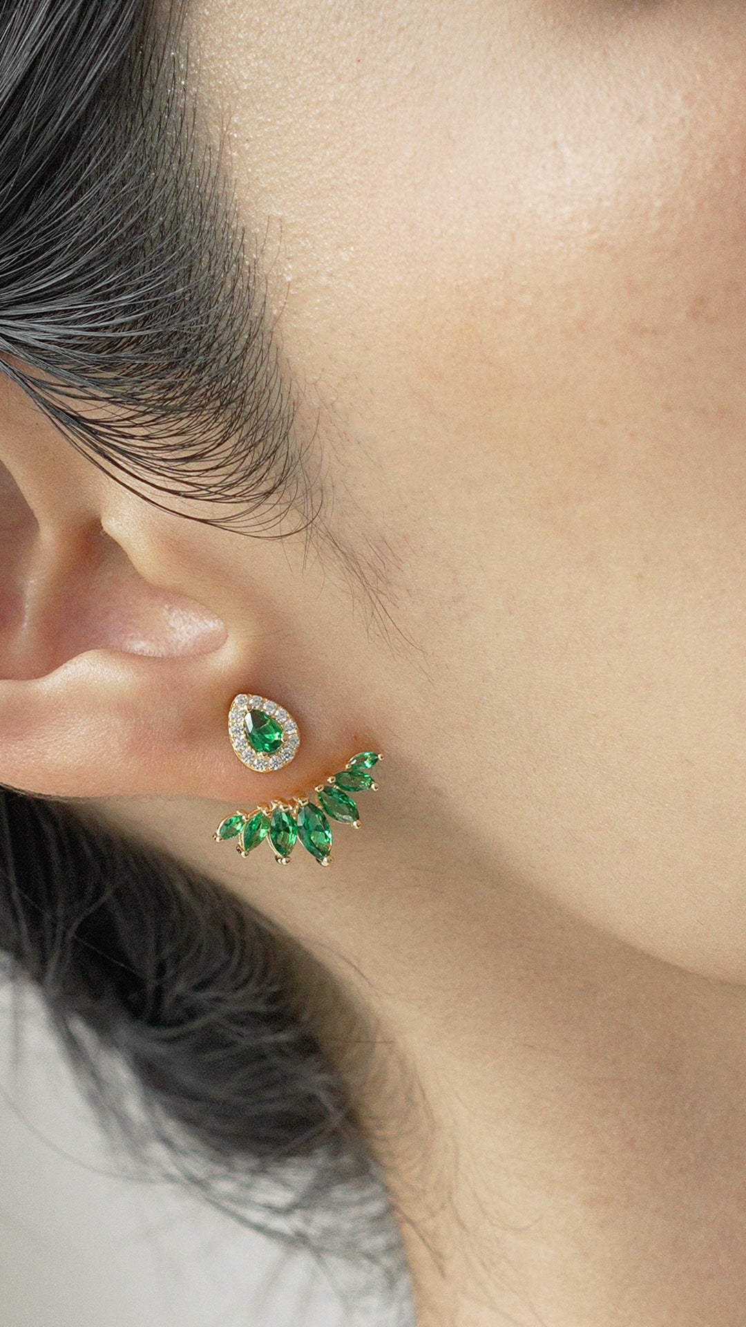 Suriya Emerald Ear Jackets Gold Vermeil